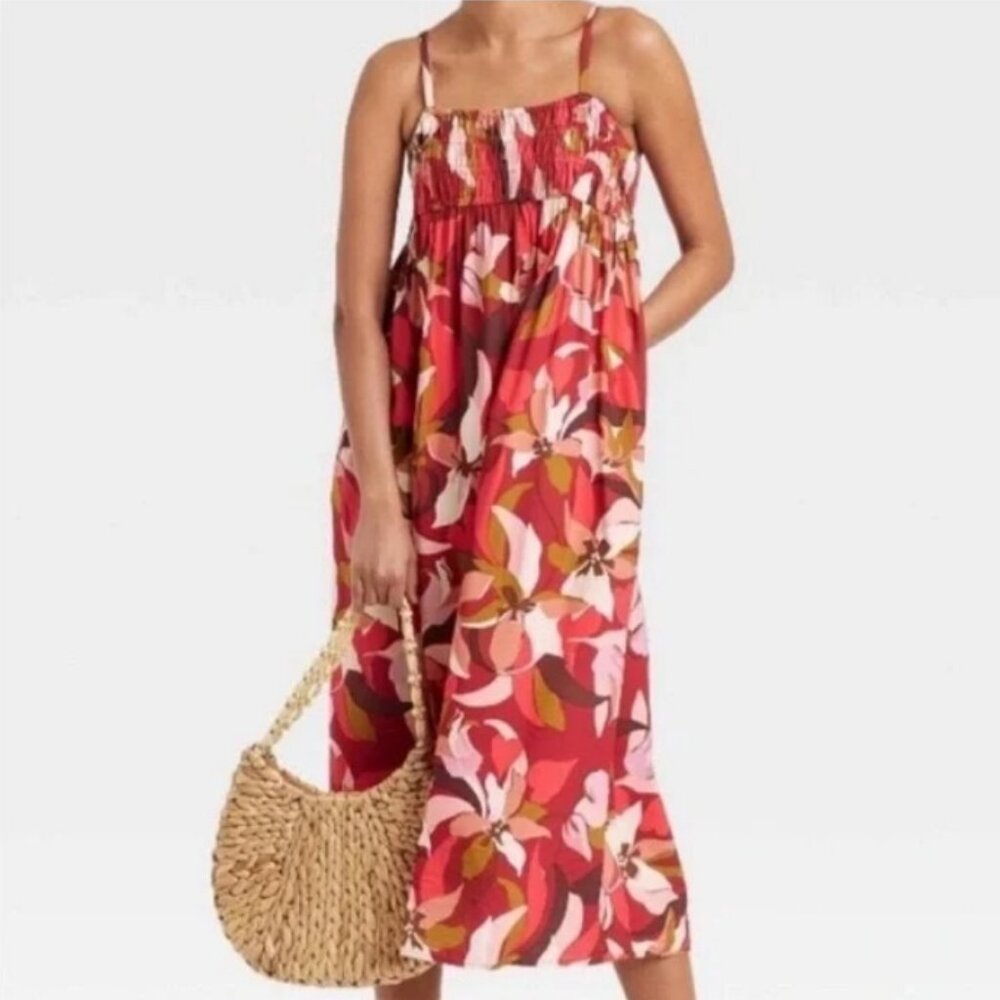 A New Day Women's Spaghetti Strap Smocked Dress Floral - Size Medium